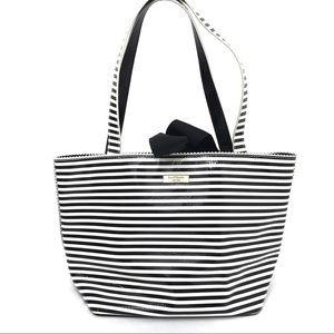 {Kate Spade} Vinyl Striped Tote Ribbon Closure